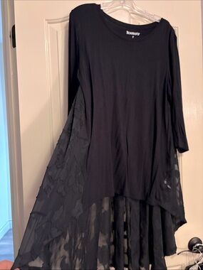 Roaman's Black Tunic Top with flowy lace back panel